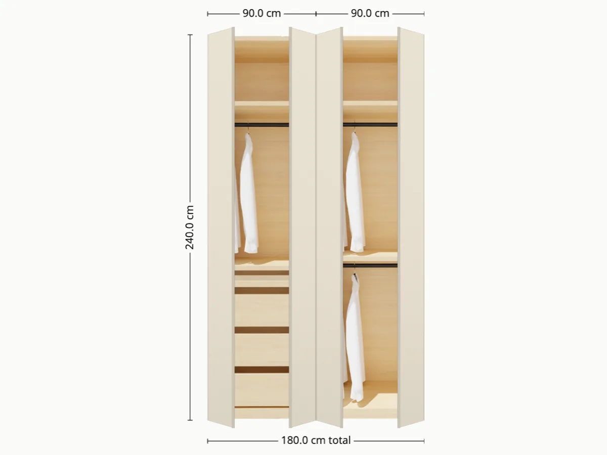 Vista del armario Doméstico: 180×240 cm con dos puertas laminadas marfil sobre estructura de roble natural.